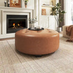 Pouf rond capitonné en similicuir par Christopher Knight Home