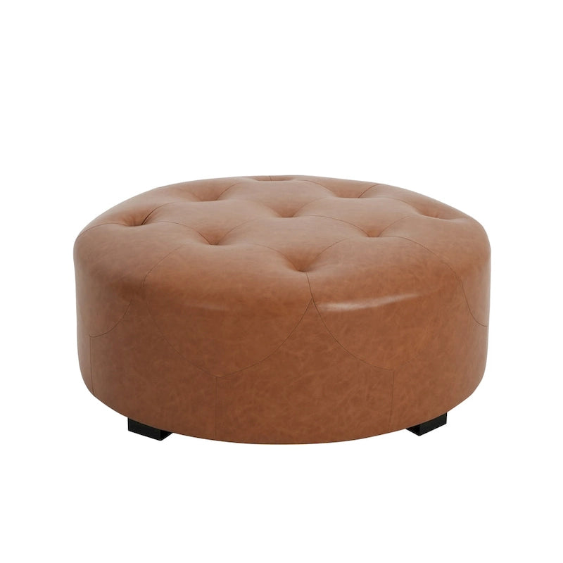 Pouf rond capitonné en similicuir par Christopher Knight Home