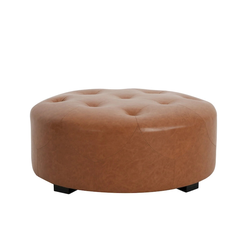 Pouf rond capitonné en similicuir par Christopher Knight Home