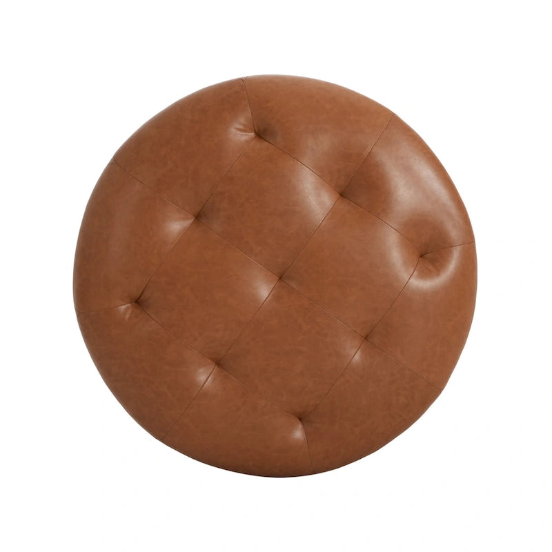 Pouf rond capitonné en similicuir par Christopher Knight Home