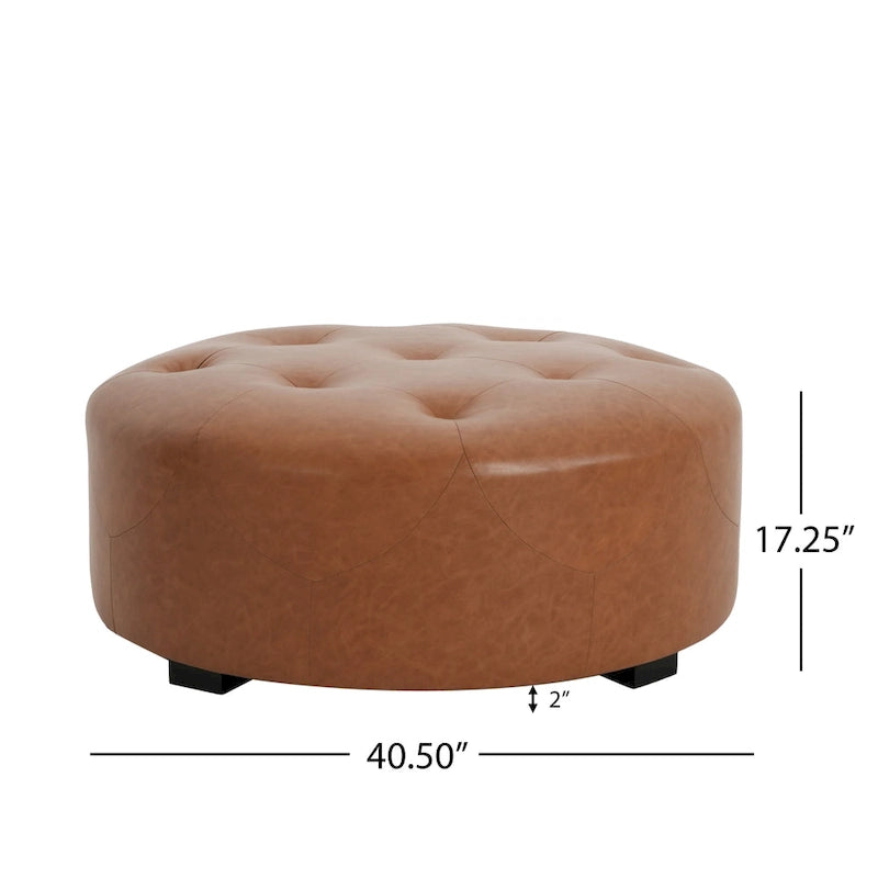 Pouf rond capitonné en similicuir par Christopher Knight Home