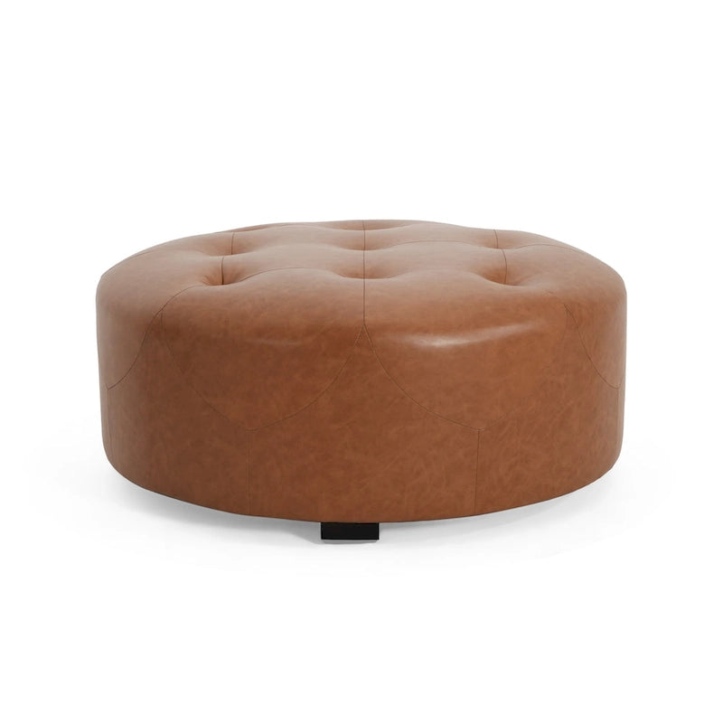 Pouf rond capitonné en similicuir par Christopher Knight Home