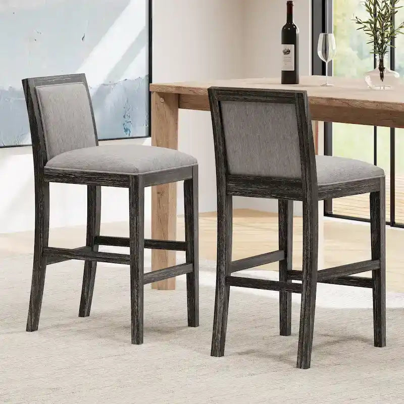 Tabouret de comptoir sans bras, assise et dossier rembourrés, bois + beige / gris + beige / noir + gris, ensemble de 2