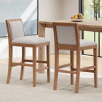 Tabouret de comptoir sans bras, assise et dossier rembourrés, bois + beige / gris + beige / noir + gris, ensemble de 2