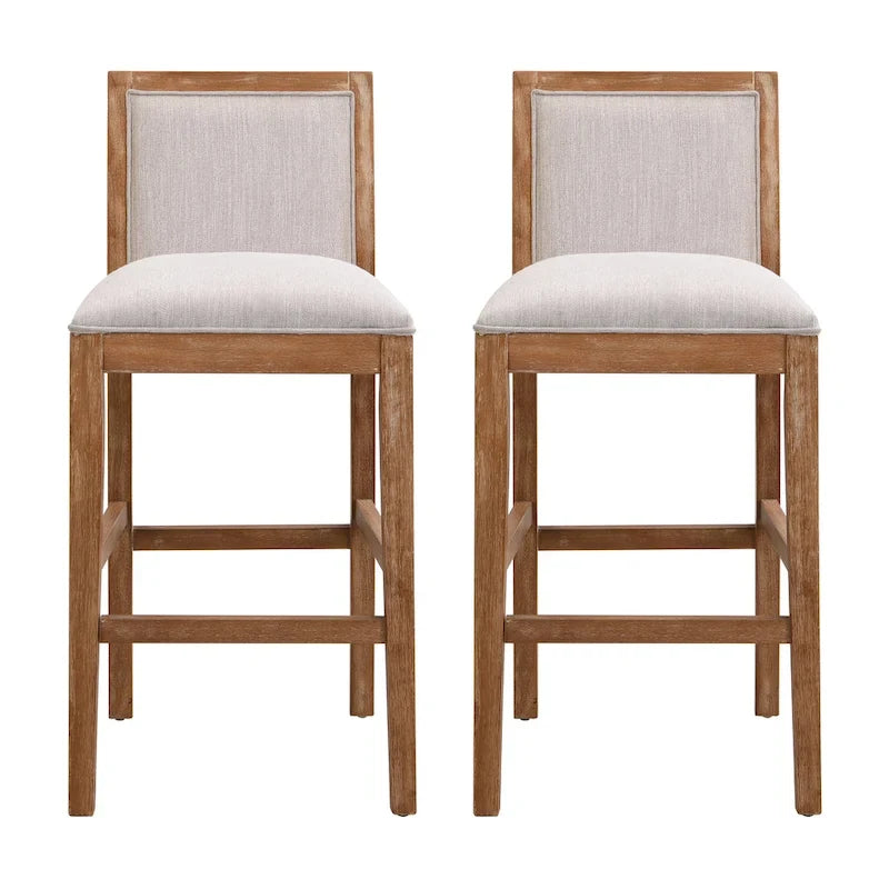Tabouret de comptoir sans bras, assise et dossier rembourrés, bois + beige / gris + beige / noir + gris, ensemble de 2