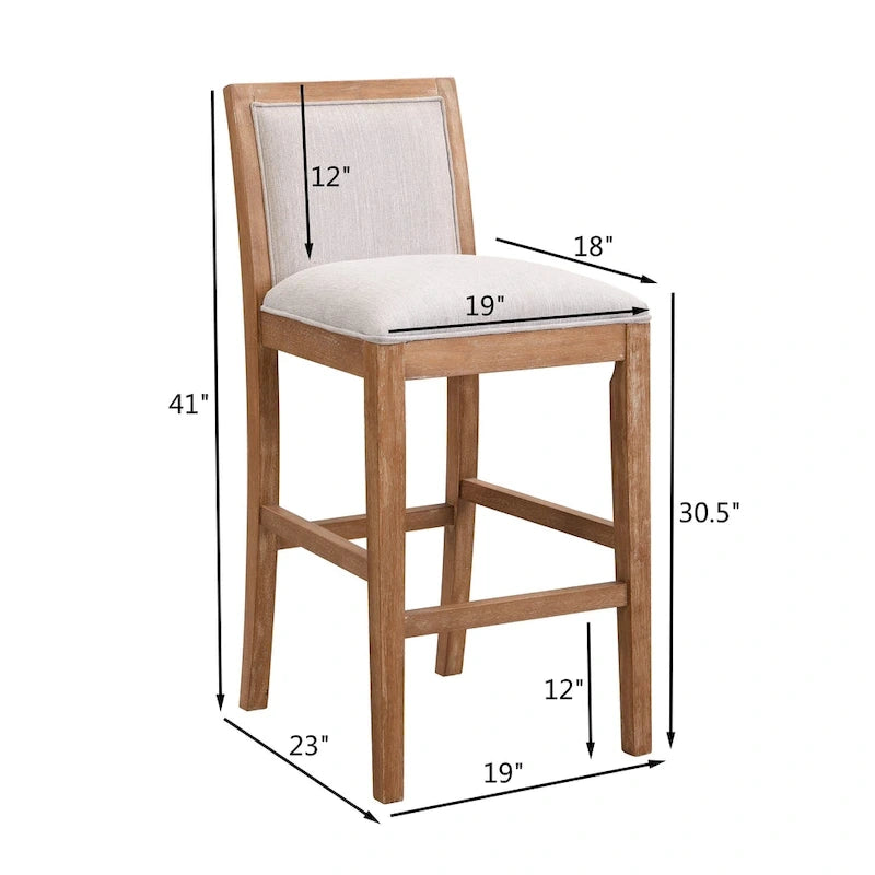 Tabouret de comptoir sans bras, assise et dossier rembourrés, bois + beige / gris + beige / noir + gris, ensemble de 2