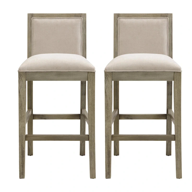 Tabouret de comptoir sans bras, assise et dossier rembourrés, bois + beige / gris + beige / noir + gris, ensemble de 2