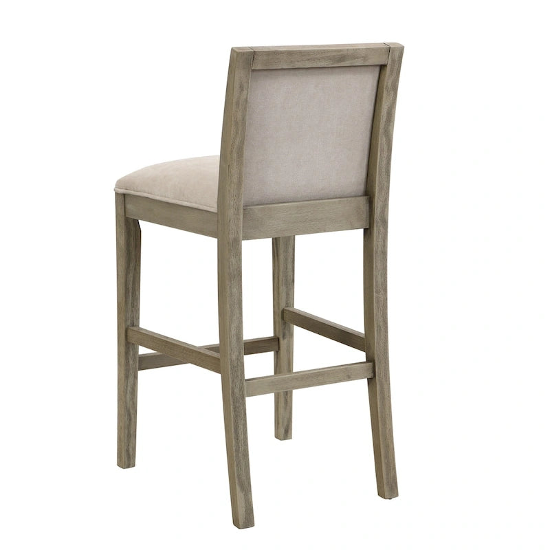 Tabouret de comptoir sans bras, assise et dossier rembourrés, bois + beige / gris + beige / noir + gris, ensemble de 2
