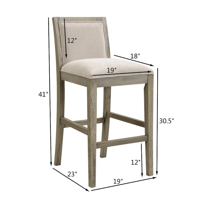 Tabouret de comptoir sans bras, assise et dossier rembourrés, bois + beige / gris + beige / noir + gris, ensemble de 2
