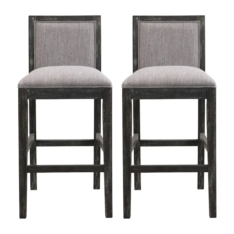 Tabouret de comptoir sans bras, assise et dossier rembourrés, bois + beige / gris + beige / noir + gris, ensemble de 2