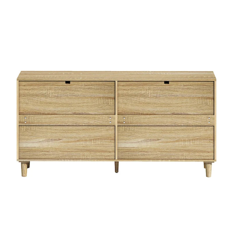 Commode double à 6 tiroirs en rotin blanc / naturel / noir, poignées en métal