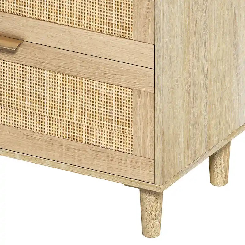 Commode double à 6 tiroirs en rotin blanc / naturel / noir, poignées en métal