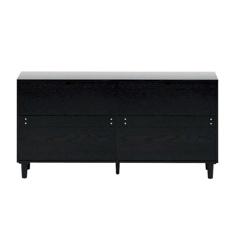 Commode double à 6 tiroirs en rotin blanc / naturel / noir, poignées en métal