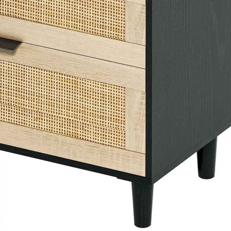 Commode double à 6 tiroirs en rotin blanc / naturel / noir, poignées en métal