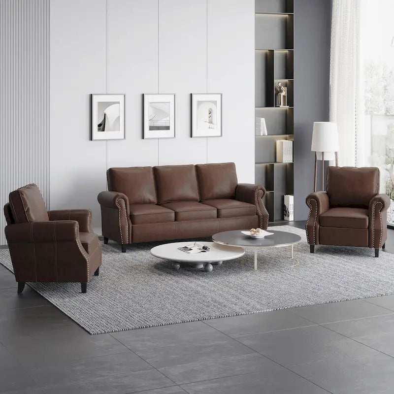 Dowd Faux Leather 3 Piece Club Chair and Sofa Set by Christopher Knight Home