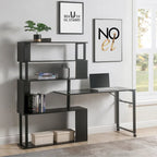 Bureau d'angle en L marron/noir avec étagère à 5 niveaux, 1 personne