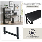 Bureau d'angle en L marron/noir avec étagère à 5 niveaux, 1 personne