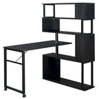 Bureau d'angle en L marron/noir avec étagère à 5 niveaux, 1 personne