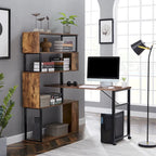 Bureau d'angle en L marron/noir avec étagère à 5 niveaux, 1 personne