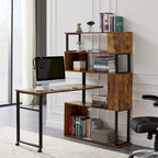 Bureau d'angle en L marron/noir avec étagère à 5 niveaux, 1 personne