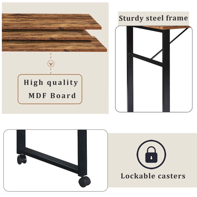Bureau d'angle en L marron/noir avec étagère à 5 niveaux, 1 personne