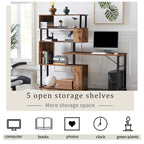 Bureau d'angle en L marron/noir avec étagère à 5 niveaux, 1 personne