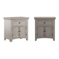 Table de chevet avec 1 tiroir et station de recharge, coloris blanc antique / gris / chêne / noir