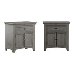Table de chevet avec 1 tiroir et station de recharge, coloris blanc antique / gris / chêne / noir