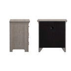 Table de chevet avec 1 tiroir et station de recharge, coloris blanc antique / gris / chêne / noir