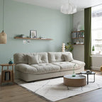 Canapé 3 places en velours beige/gris/rose avec housses de coussin amovibles