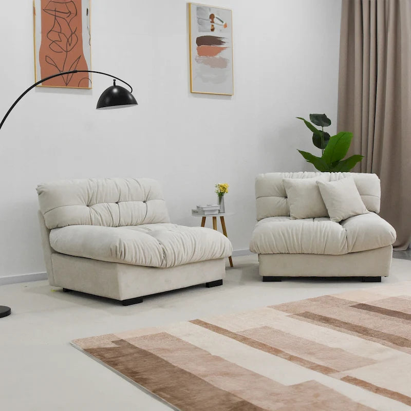 Canapé 3 places en velours beige/gris/rose avec housses de coussin amovibles