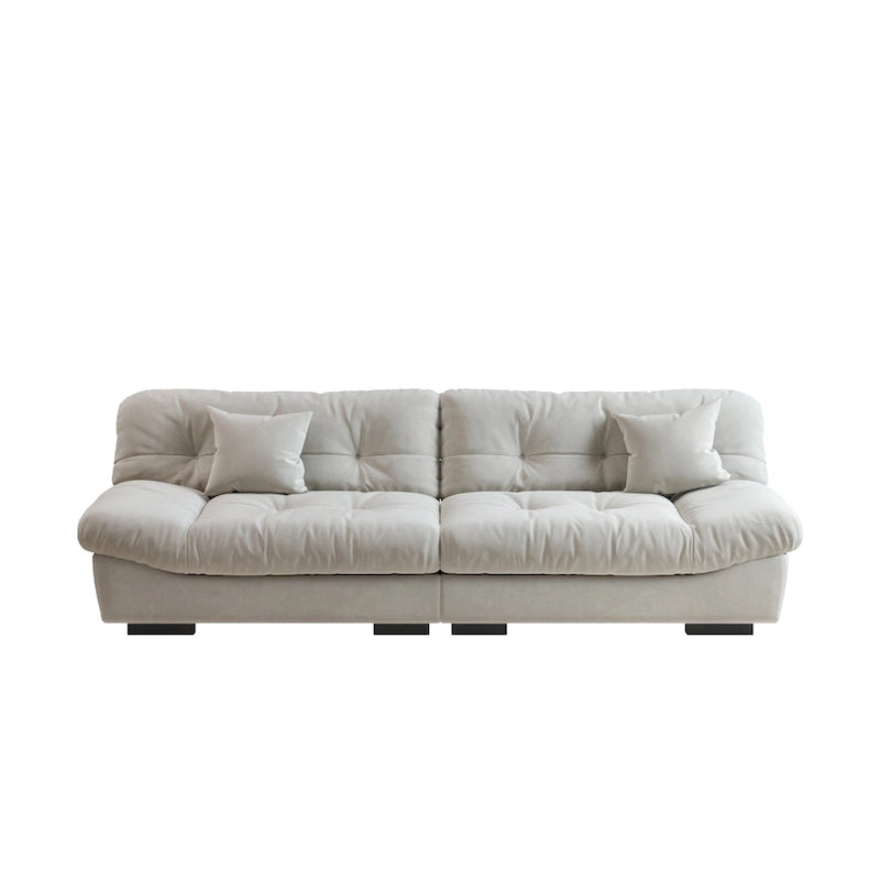 Canapé 3 places en velours beige/gris/rose avec housses de coussin amovibles
