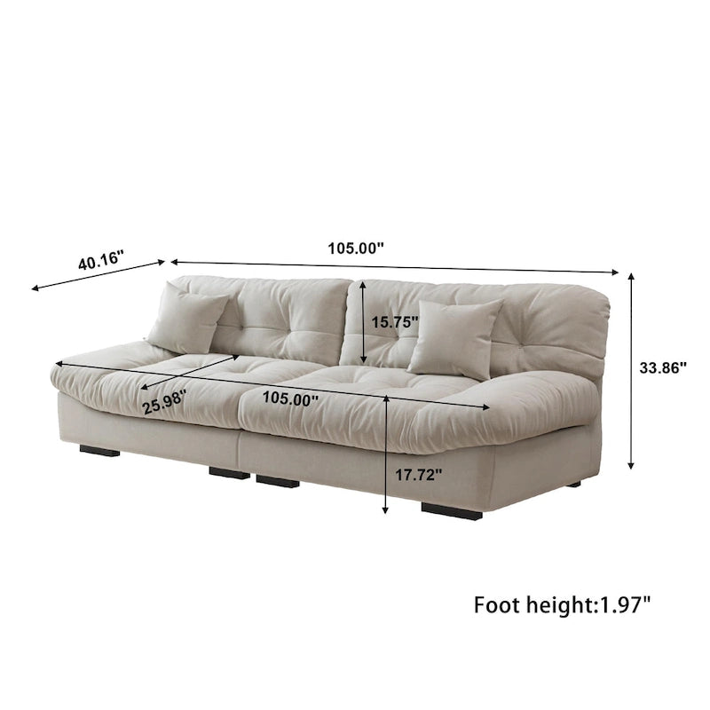 Canapé 3 places en velours beige/gris/rose avec housses de coussin amovibles