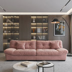 Canapé 3 places en velours beige/gris/rose avec housses de coussin amovibles