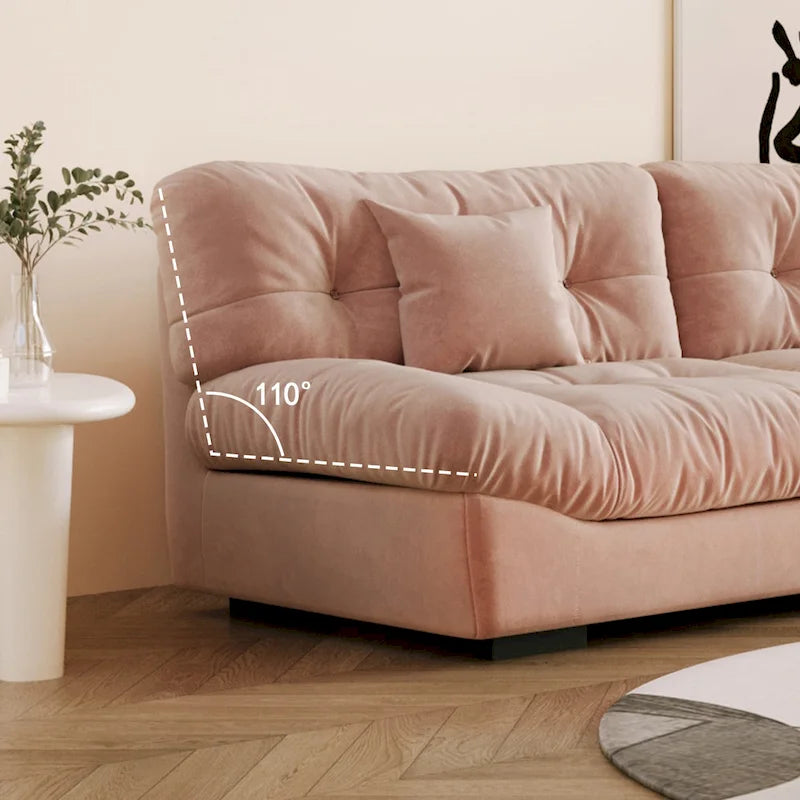 Canapé 3 places en velours beige/gris/rose avec housses de coussin amovibles