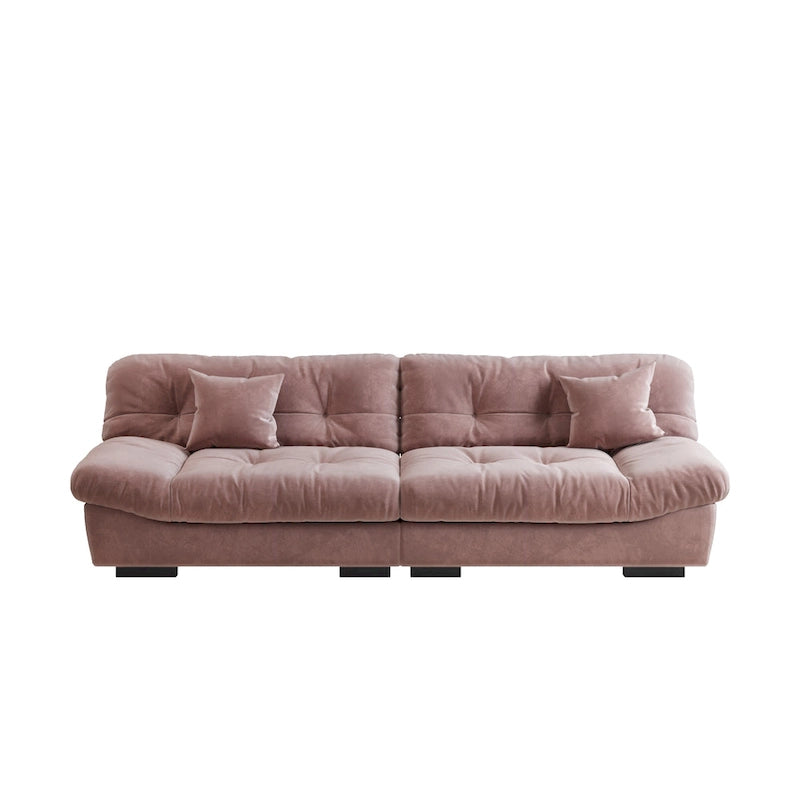Canapé 3 places en velours beige/gris/rose avec housses de coussin amovibles
