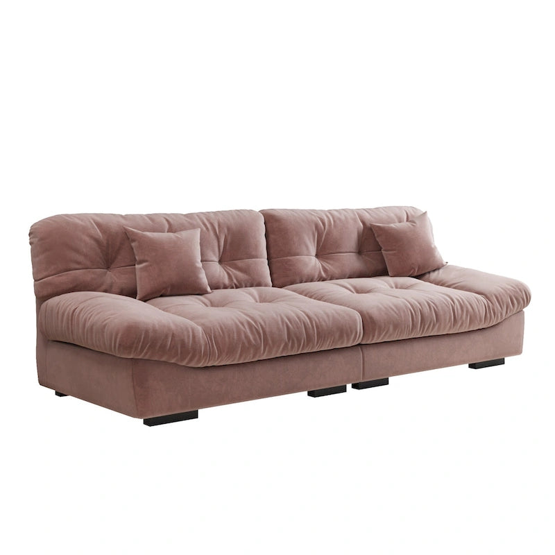 Canapé 3 places en velours beige/gris/rose avec housses de coussin amovibles