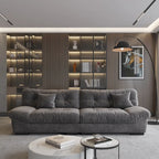 Canapé 3 places en velours beige/gris/rose avec housses de coussin amovibles