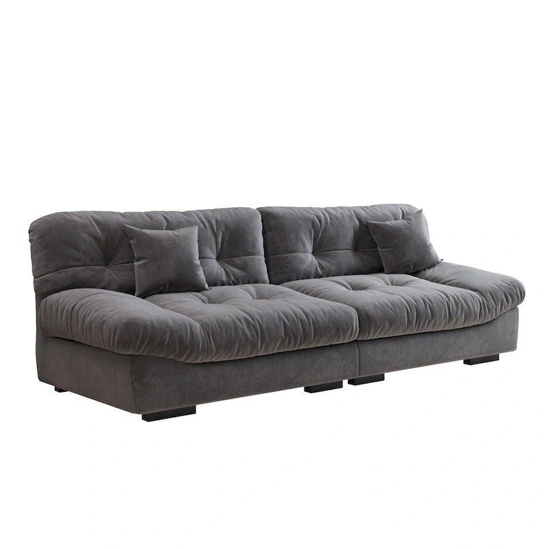 Canapé 3 places en velours beige/gris/rose avec housses de coussin amovibles