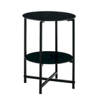 Table d'appoint/table basse ronde à 2 plateaux en verre trempé avec cadre en fer