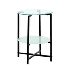 Table d'appoint/table basse ronde à 2 plateaux en verre trempé avec cadre en fer