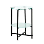 Table d'appoint/table basse ronde à 2 plateaux en verre trempé avec cadre en fer