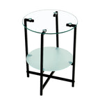 Table d'appoint/table basse ronde à 2 plateaux en verre trempé avec cadre en fer