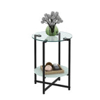 Table d'appoint/table basse ronde à 2 plateaux en verre trempé avec cadre en fer