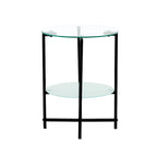 Table d'appoint/table basse ronde à 2 plateaux en verre trempé avec cadre en fer