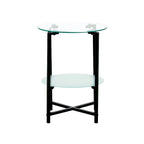 Table d'appoint/table basse ronde à 2 plateaux en verre trempé avec cadre en fer