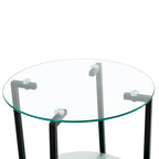 Table d'appoint/table basse ronde à 2 plateaux en verre trempé avec cadre en fer