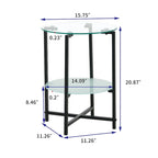 Table d'appoint/table basse ronde à 2 plateaux en verre trempé avec cadre en fer