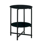 Table d'appoint/table basse ronde à 2 plateaux en verre trempé avec cadre en fer