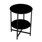 Table d'appoint/table basse ronde à 2 plateaux en verre trempé avec cadre en fer